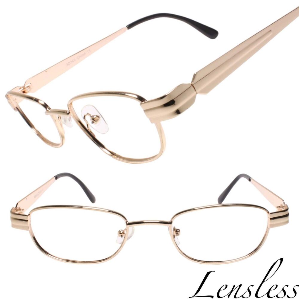 Classic Retro Hipster Urban Lensless Eye Glasses Gold Rectangle Frames
